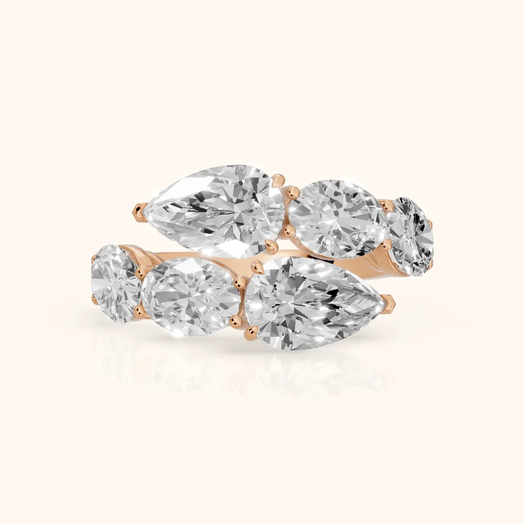 Ines Bypass Pear & Oval Diamond Anniversary Ring in Rose Gold — view 2