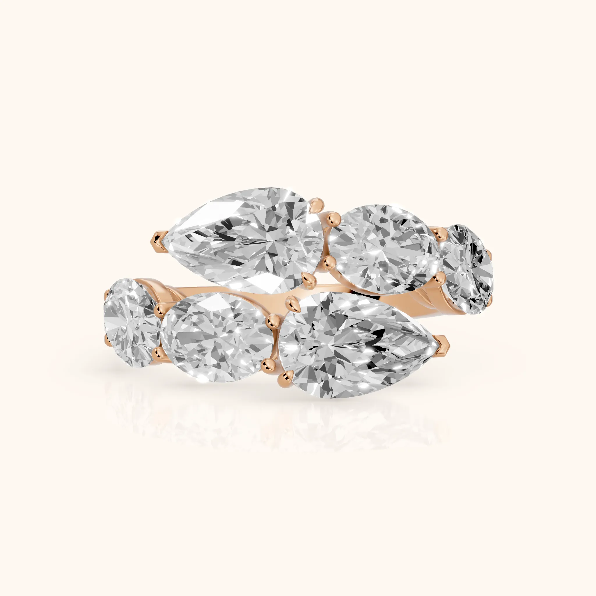 Ines Bypass Pear & Oval Diamond Anniversary Ring in Rose Gold — view 1