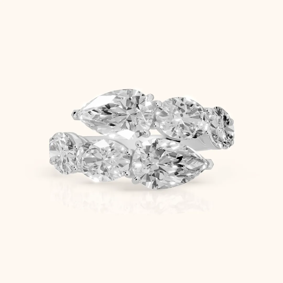 Ines Bypass Pear & Oval Diamond Anniversary Ring in Silver — view 2