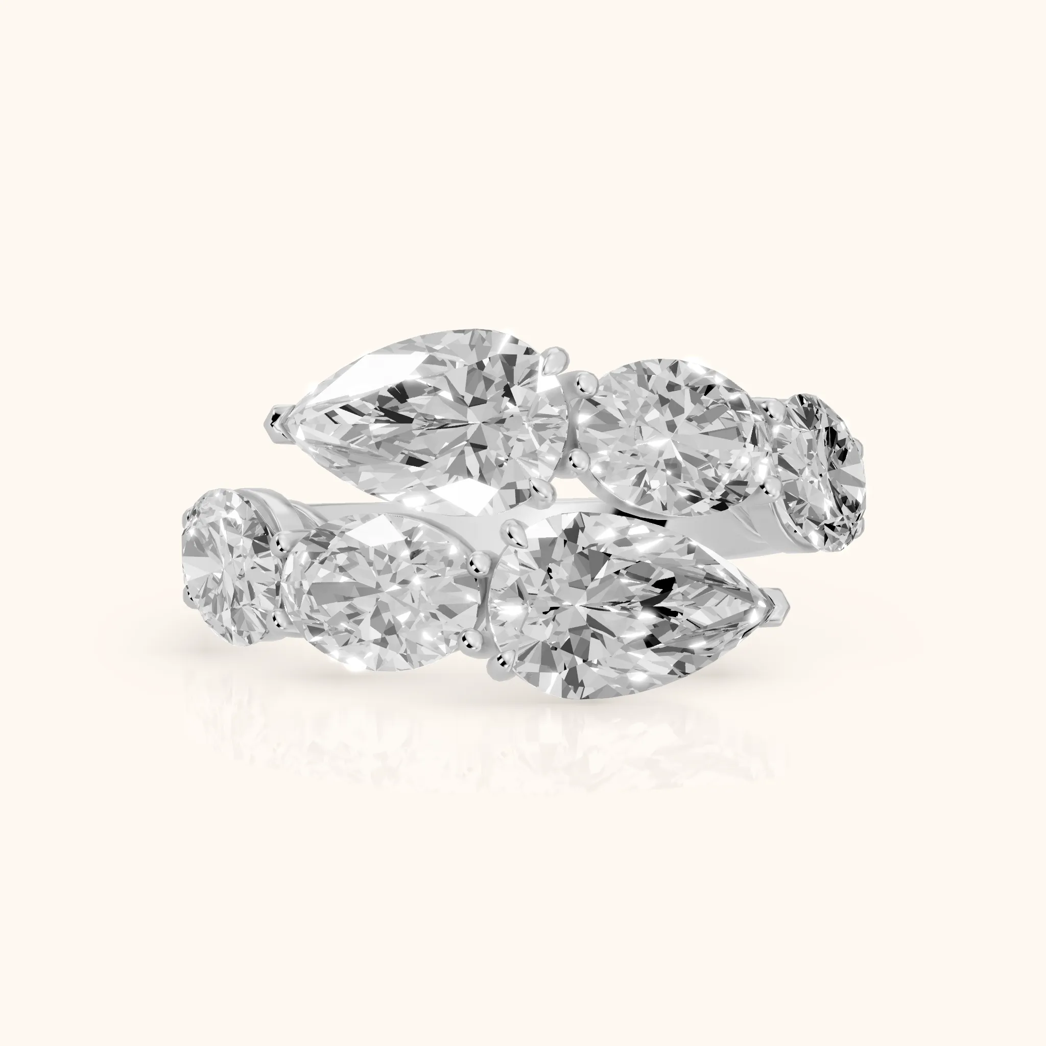 Ines Bypass Pear & Oval Diamond Anniversary Ring in Silver — view 1