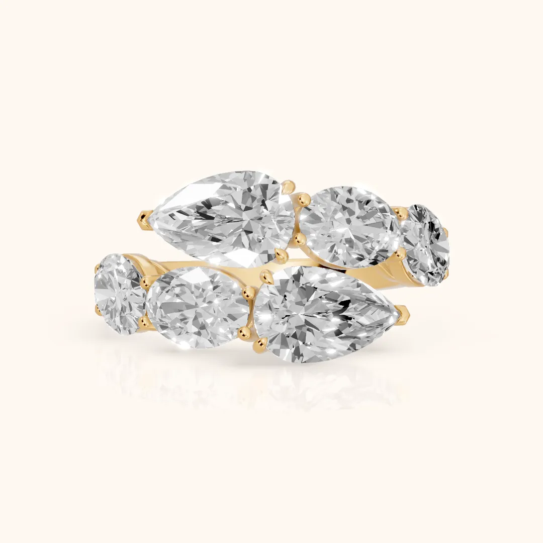 Ines Bypass Pear & Oval Diamond Anniversary Ring in Yellow Gold — view 2