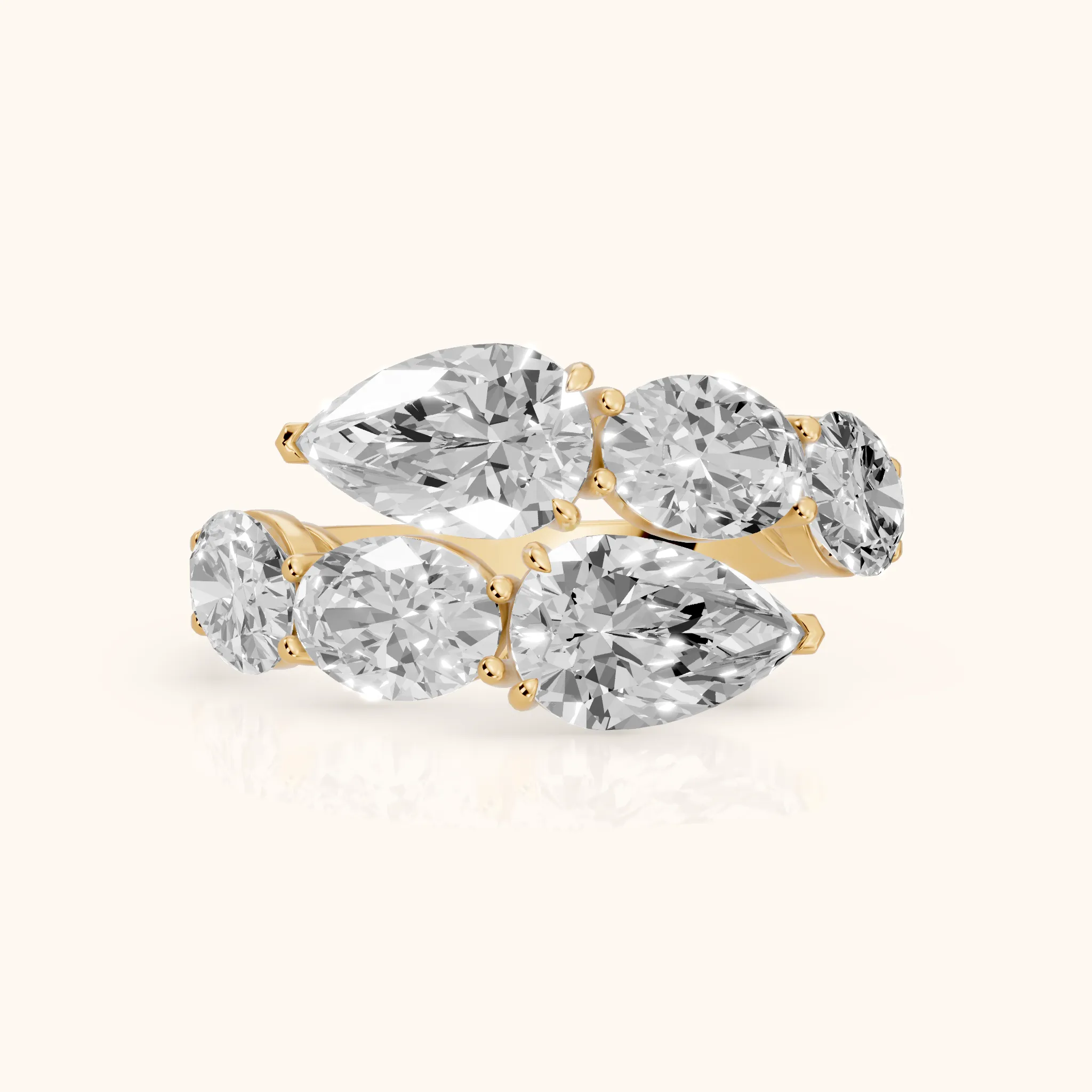 Ines Bypass Pear & Oval Diamond Anniversary Ring in Yellow Gold — view 1