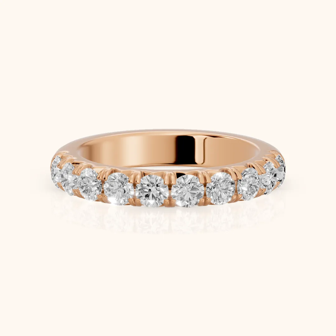 Joelle Shared Prong Round Diamond Half Eternity Band in Rose Gold — view 2