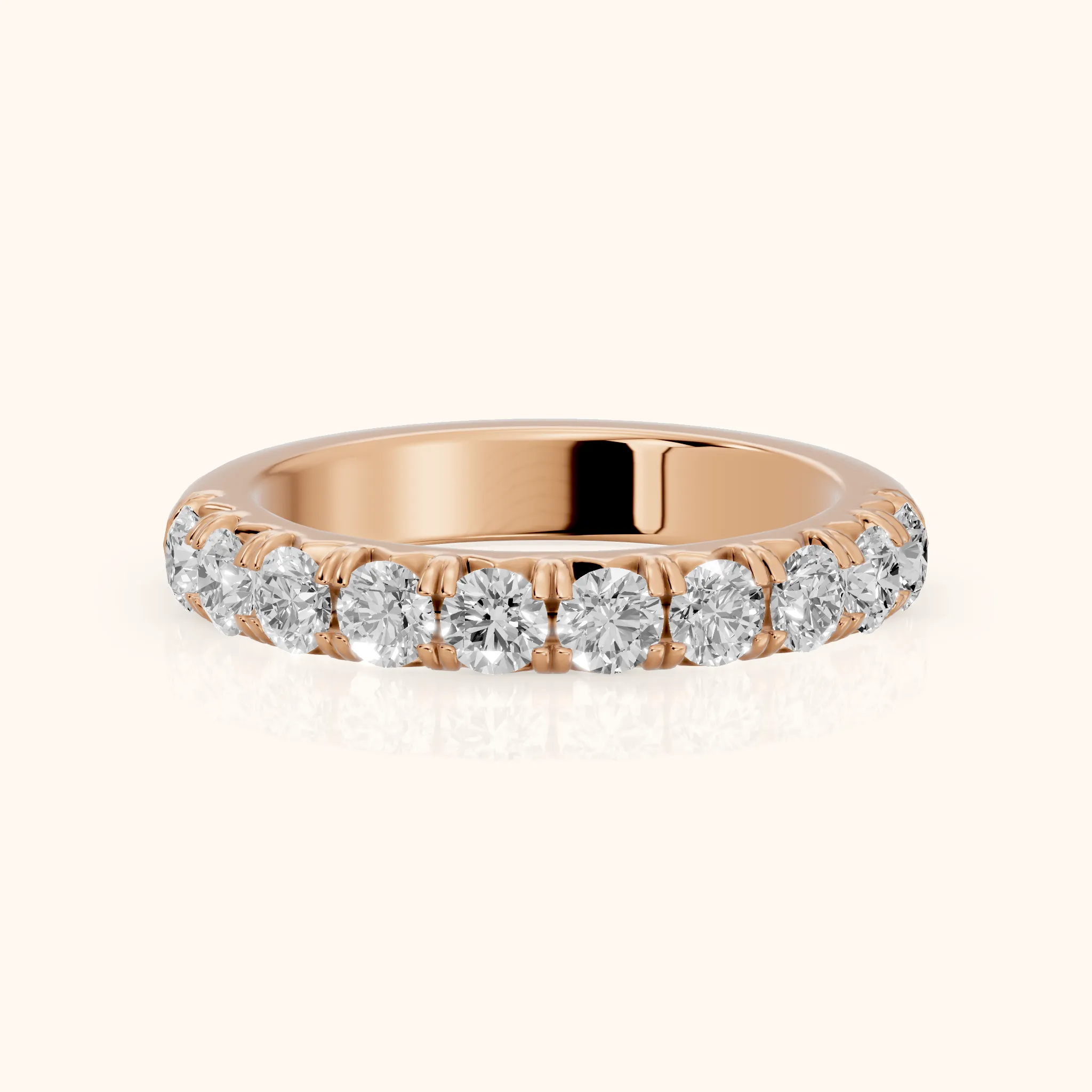 Joelle Shared Prong Round Diamond Half Eternity Band in Rose Gold — view 1