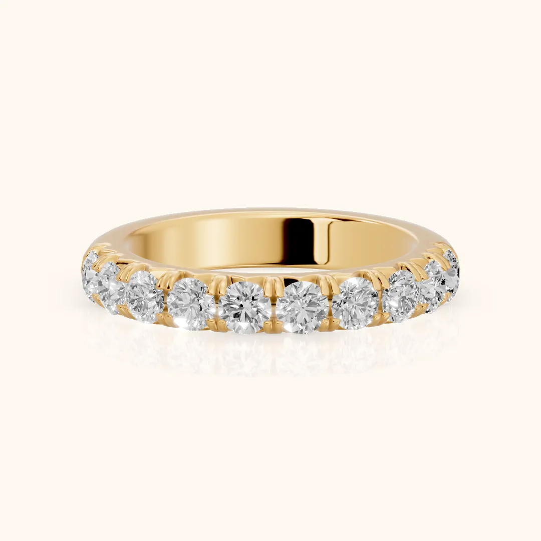 Joelle Shared Prong Round Diamond Half Eternity Band in Yellow Gold — view 2