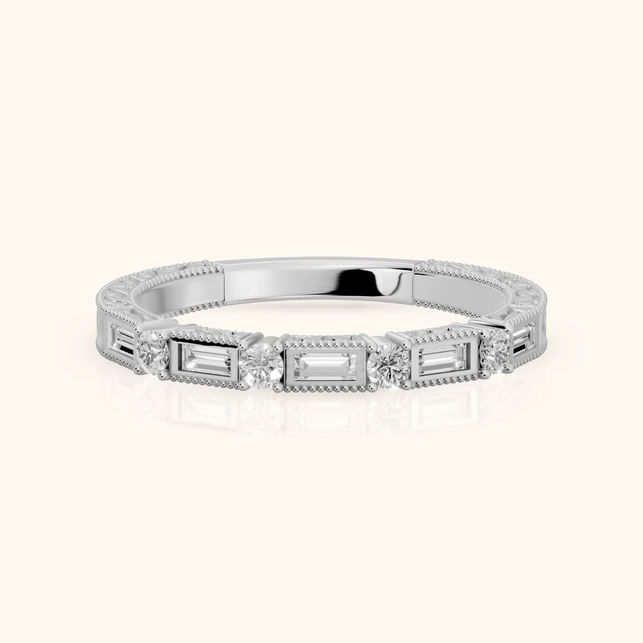 Kyla Milgrain Bezel Baguette & Round Diamond Half Eternity Band in Platinum — view 1