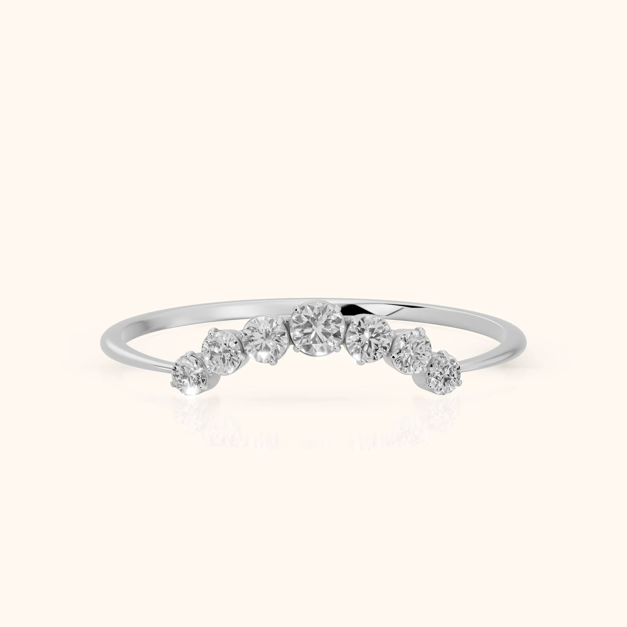 Lumi Curved Round Diamond Stackable Ring in Platinum — view 1