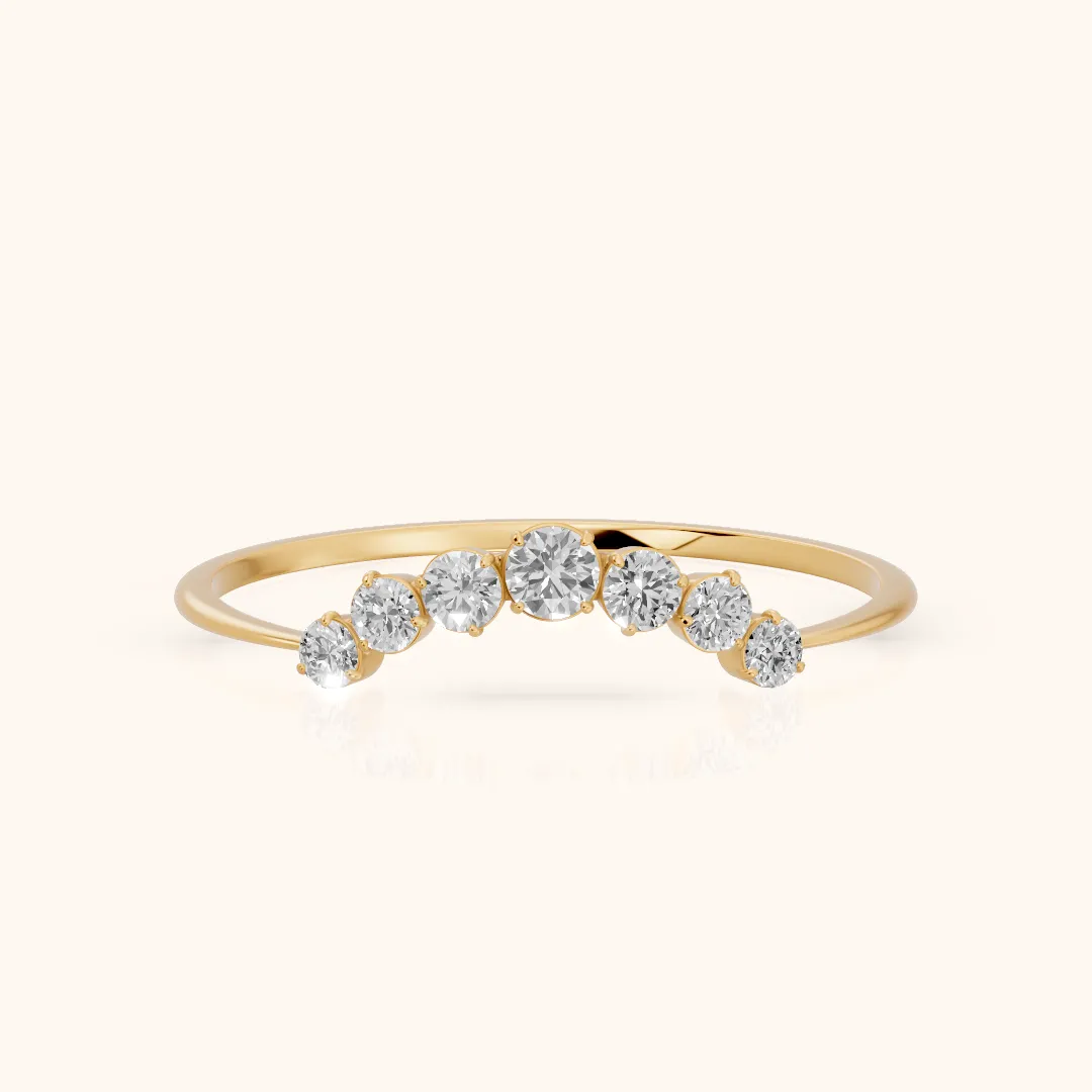Lumi Curved Round Diamond Stackable Ring in Yellow Gold — view 2