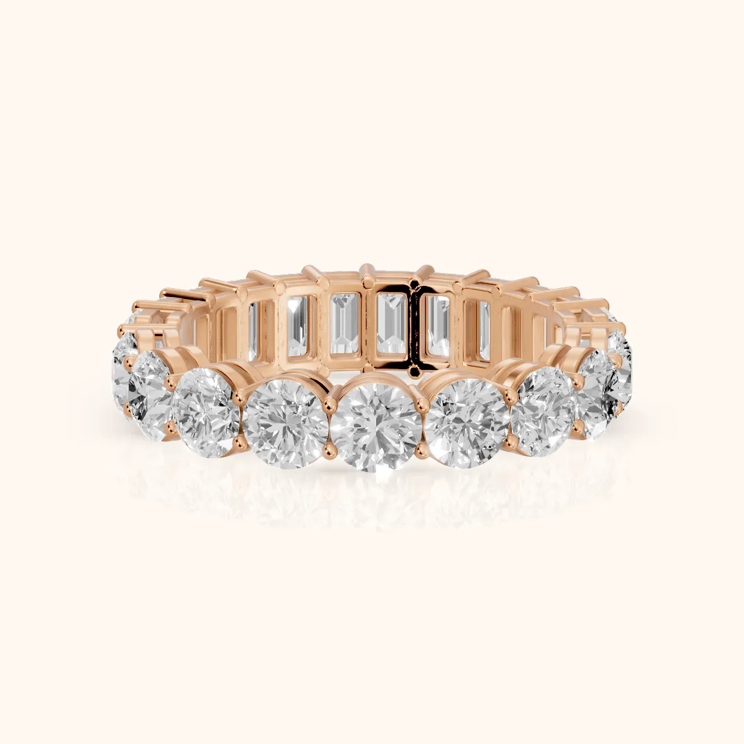 Malia Shared Prong Round & Emerald Diamond Eternity Band in Rose Gold — view 2