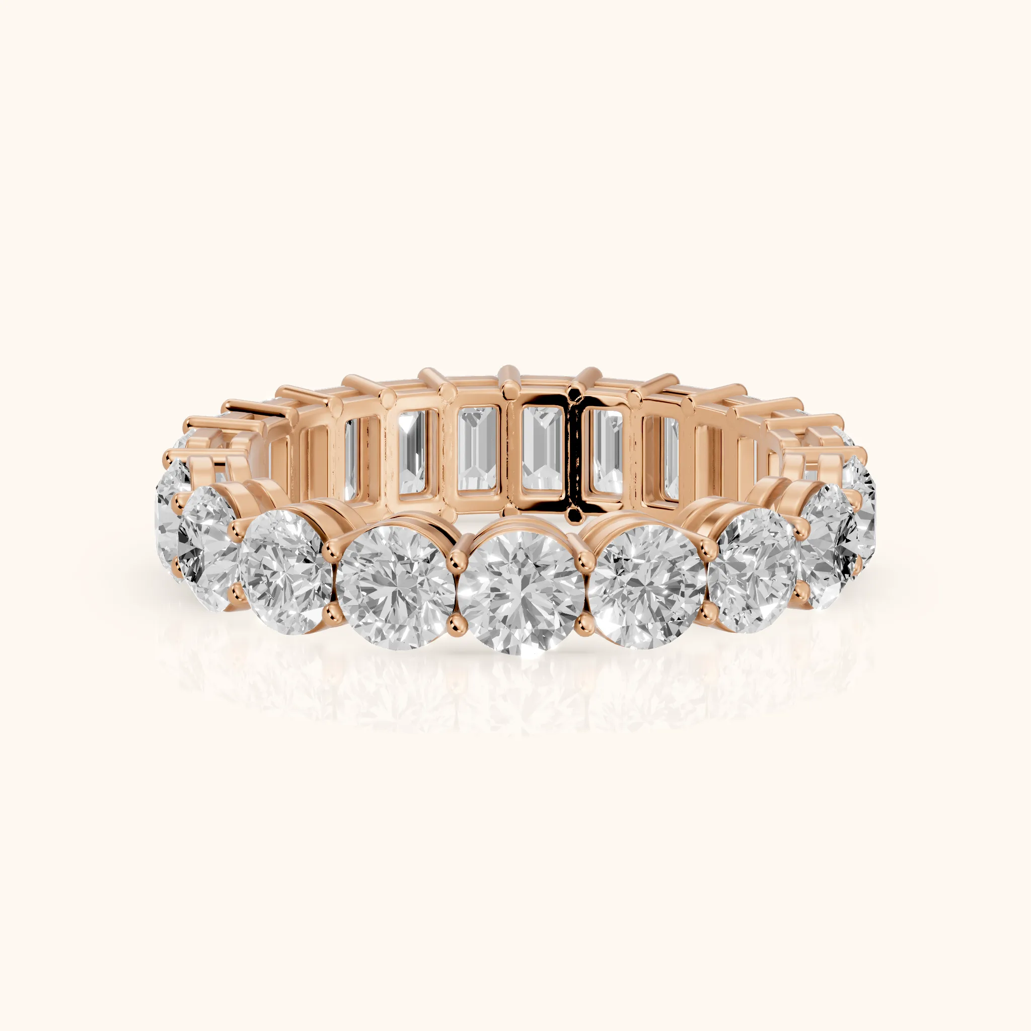 Malia Shared Prong Round & Emerald Diamond Eternity Band in Rose Gold — view 1