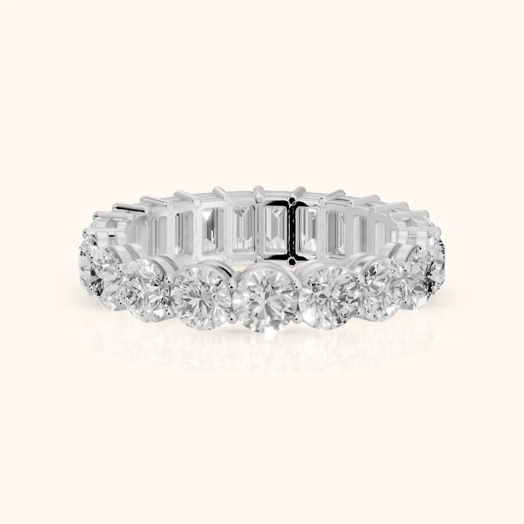 Malia Shared Prong Round & Emerald Diamond Eternity Band in Silver — view 2