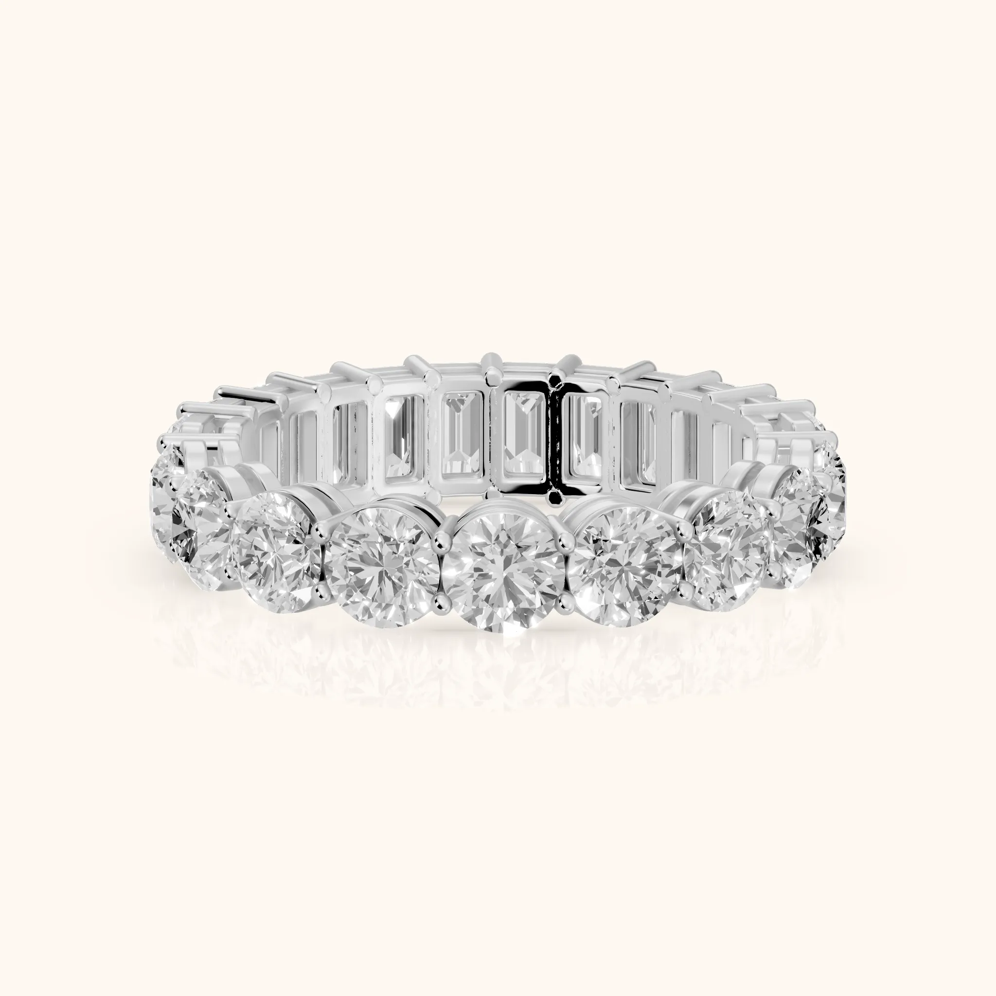 Malia Shared Prong Round & Emerald Diamond Eternity Band in Silver — view 1