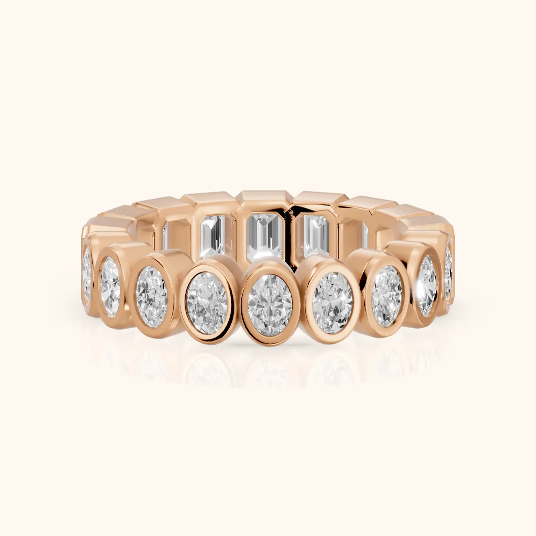 Mika Bezel Oval & Emerald Diamond Eternity Band in Rose Gold — view 2