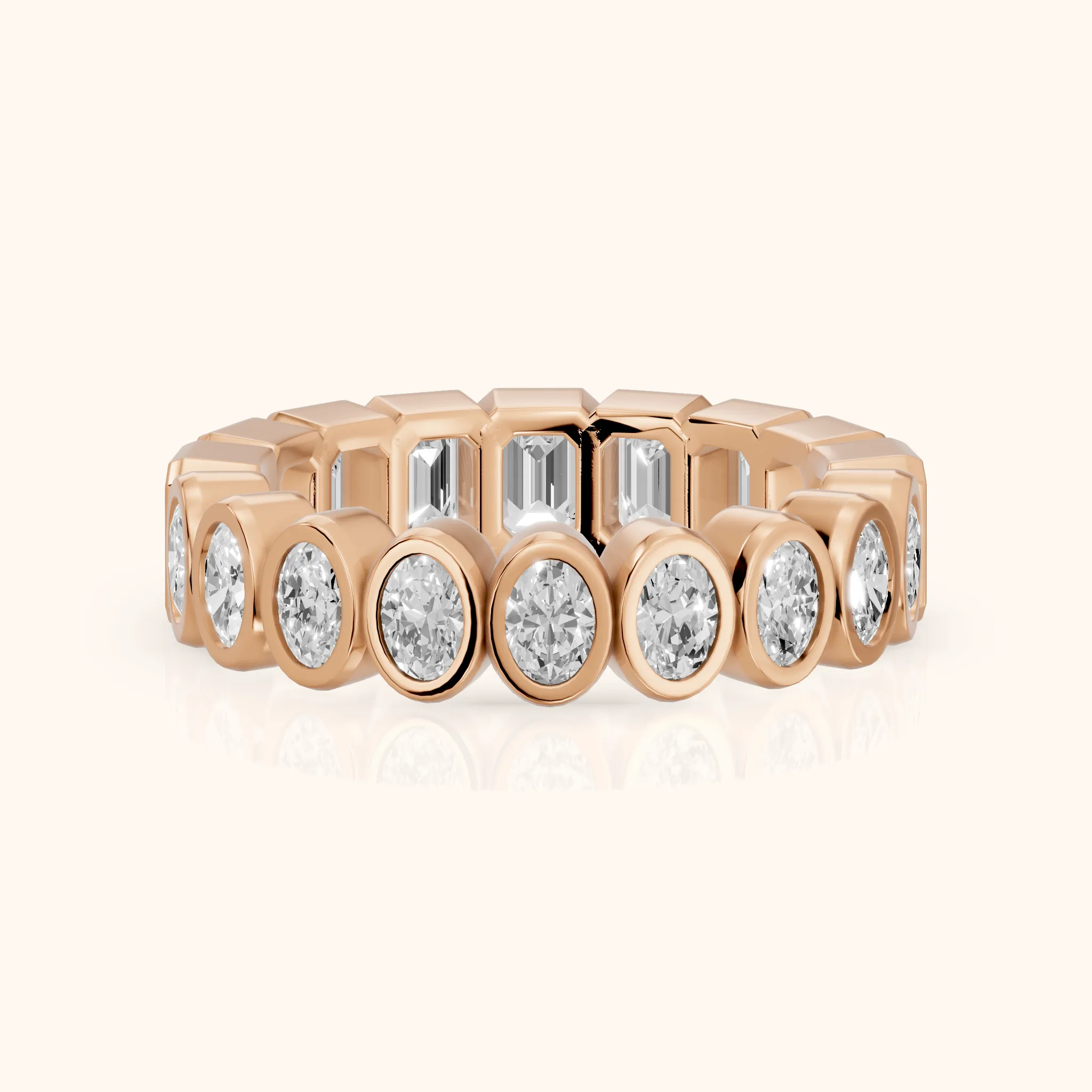 Mika Bezel Oval & Emerald Diamond Eternity Band in Rose Gold — view 1