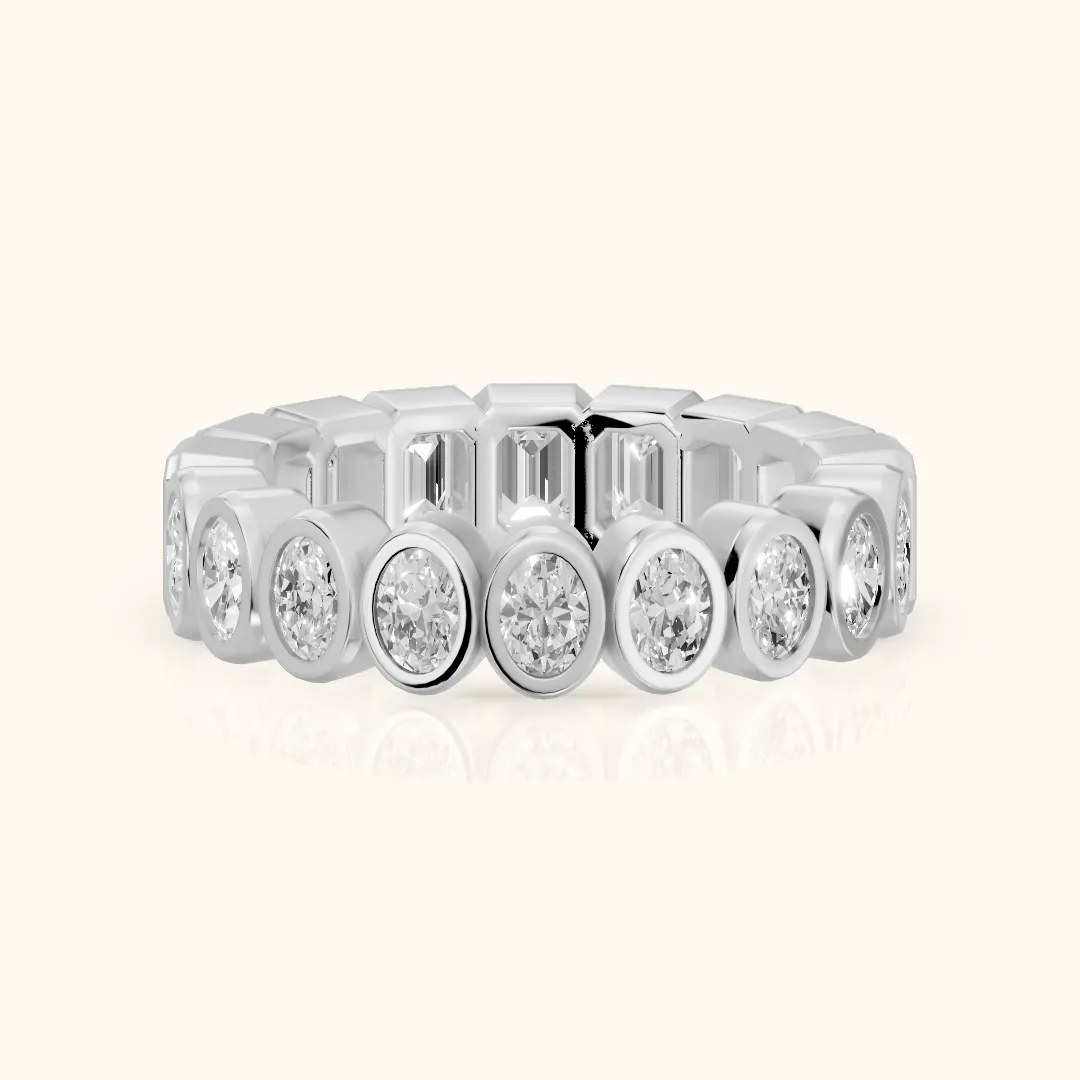 Mika Bezel Oval & Emerald Diamond Eternity Band in Silver — view 2