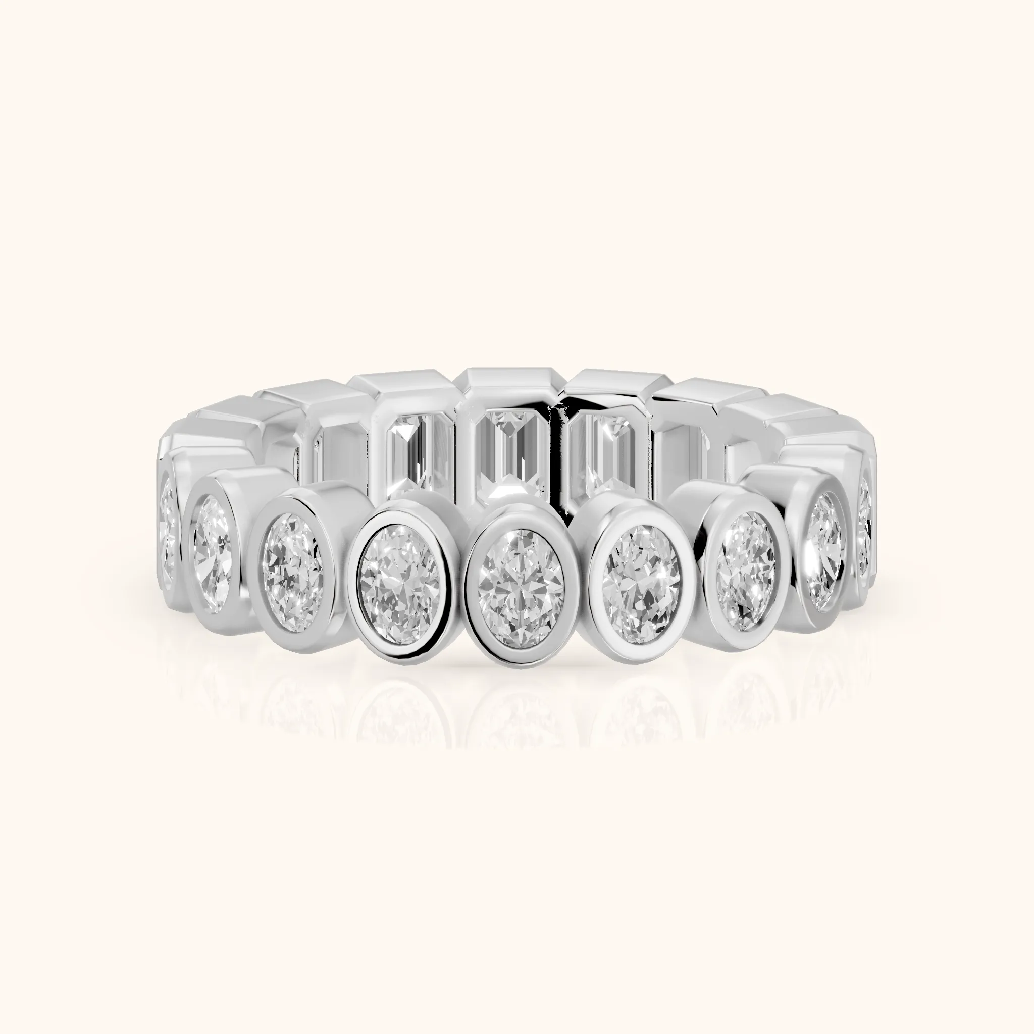 Mika Bezel Oval & Emerald Diamond Eternity Band in Silver — view 1