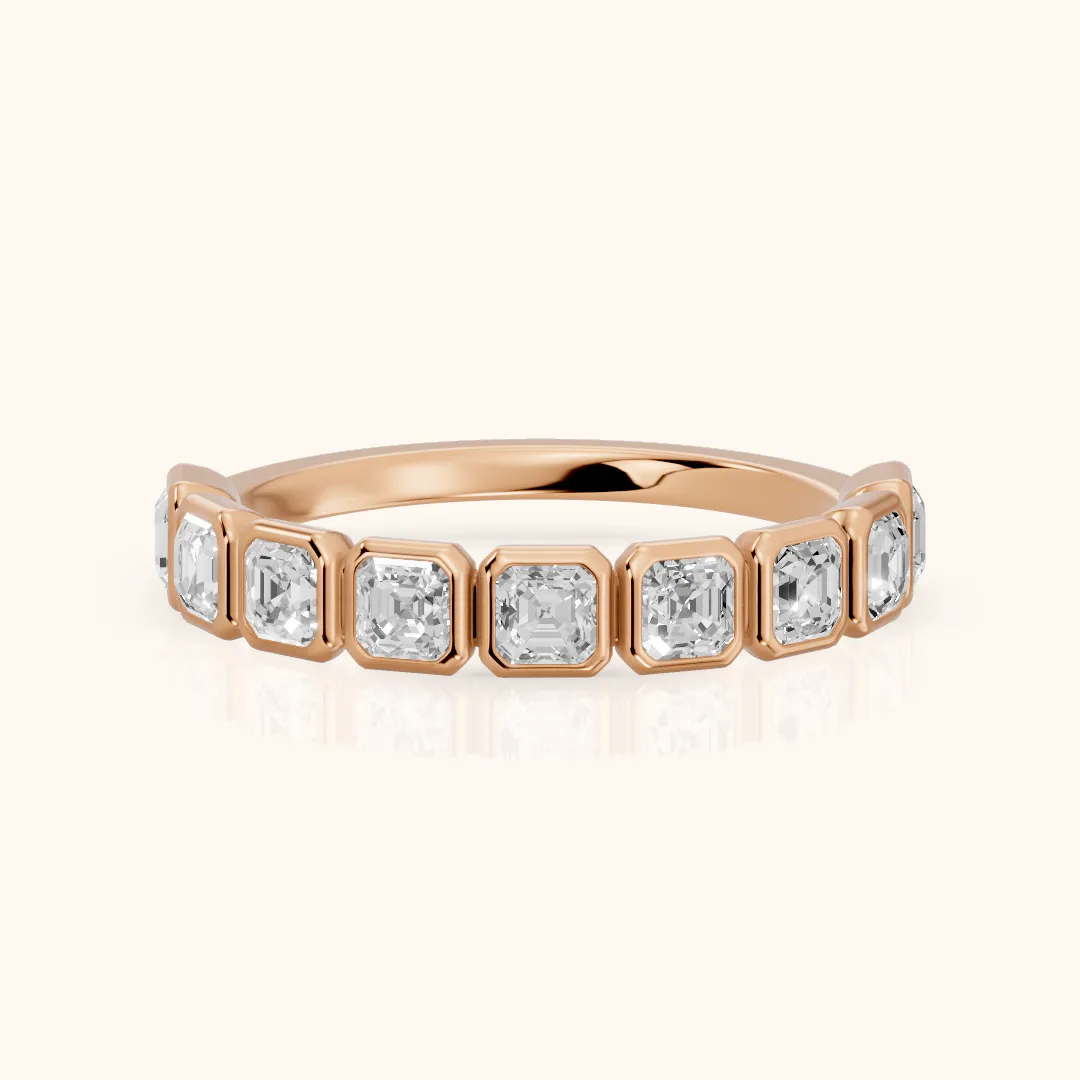Galia Bezel Asscher Diamond Half Eternity Band in Rose Gold — view 2