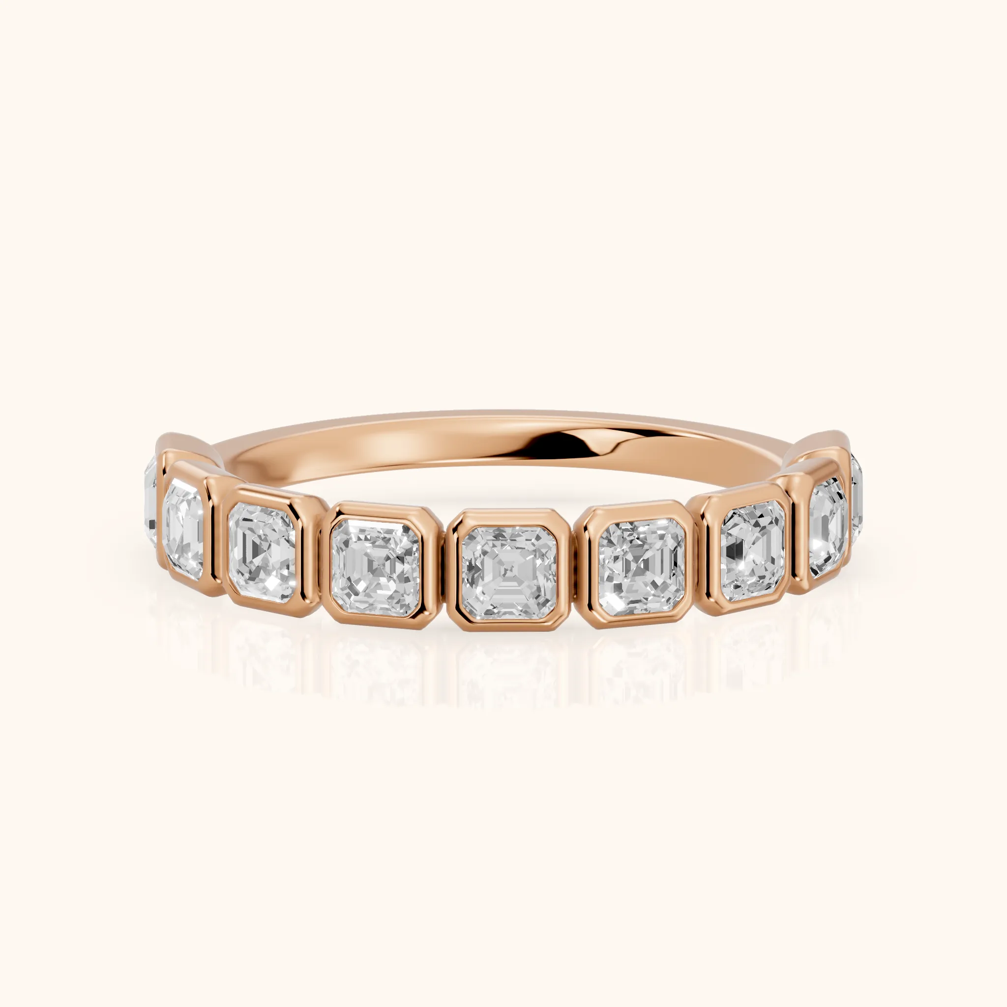 Galia Bezel Asscher Diamond Half Eternity Band in Rose Gold — view 1