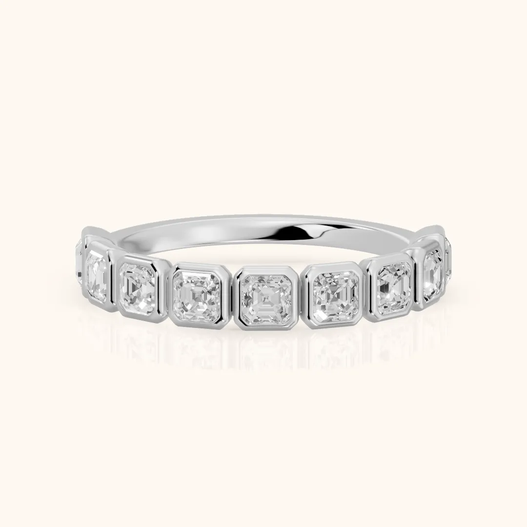 Galia Bezel Asscher Diamond Half Eternity Band in Silver — view 2
