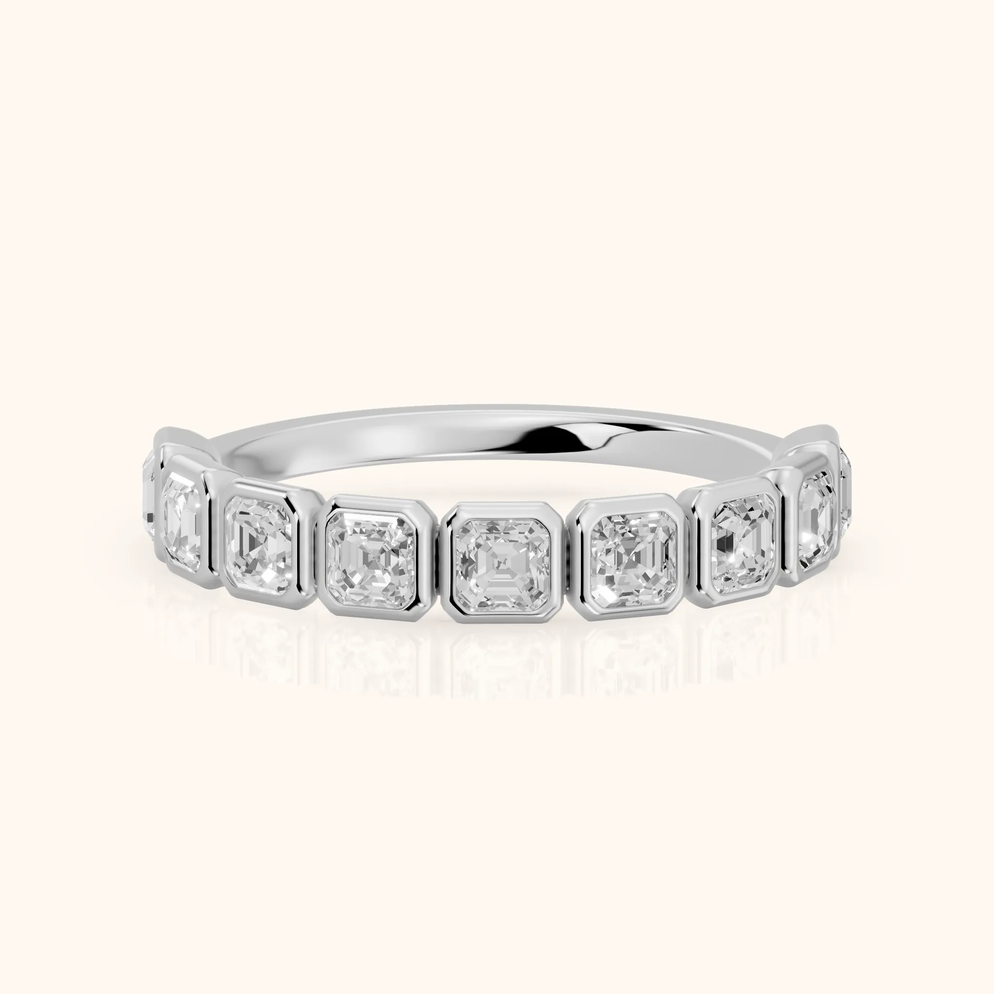 Galia Bezel Asscher Diamond Half Eternity Band in Silver — view 1