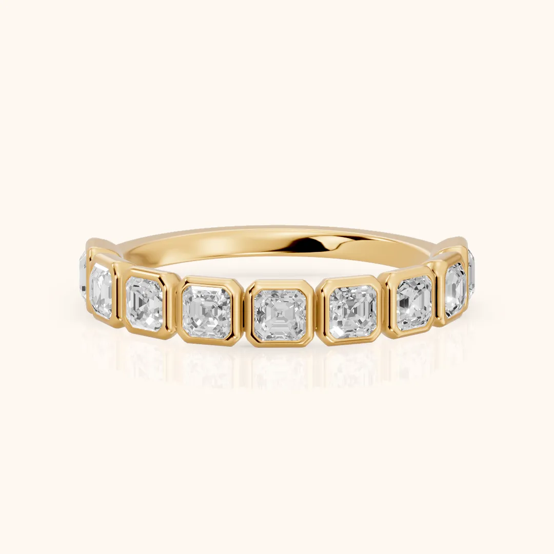 Scarlett Bezel Asscher Diamond Half Eternity Band in Yellow Gold — view 2