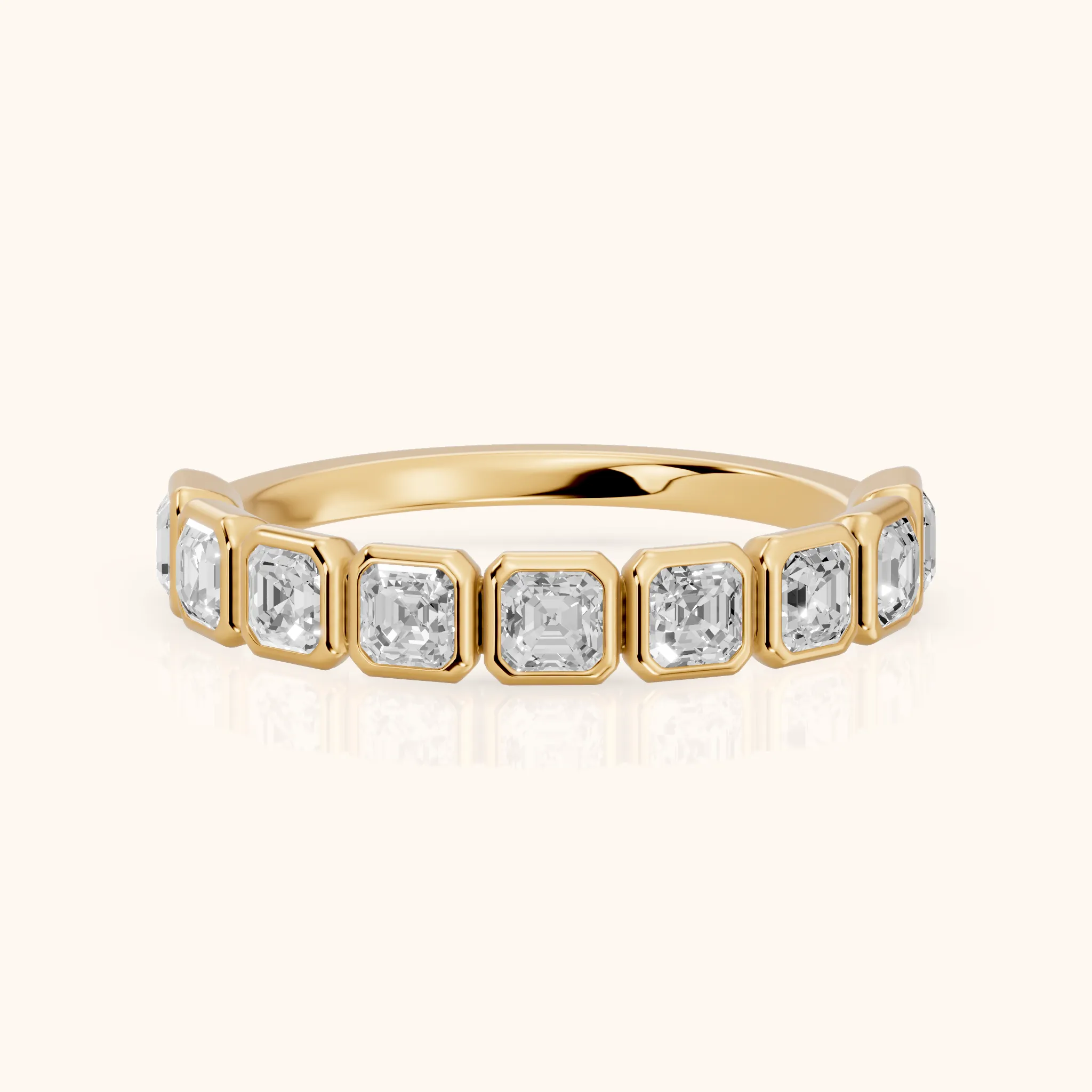 Scarlett Bezel Asscher Diamond Half Eternity Band in Yellow Gold — view 1