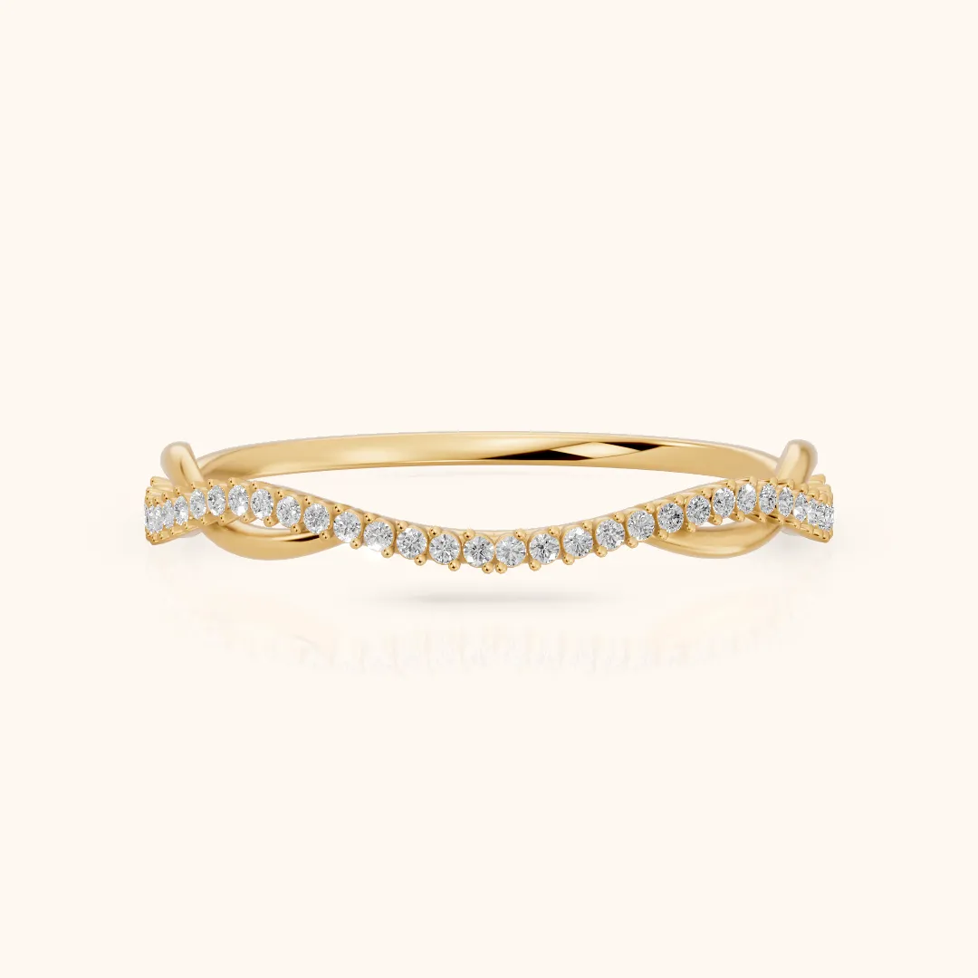 Amani Petite Twist Round Diamond Half Eternity Band in Yellow Gold — view 2