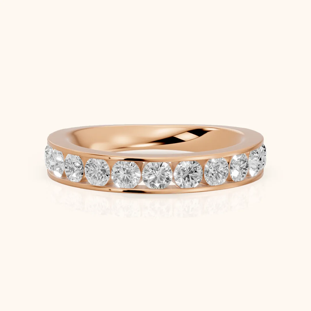 Oriana Channel Set Round Diamond Half Eternity Band in Rose Gold — view 2