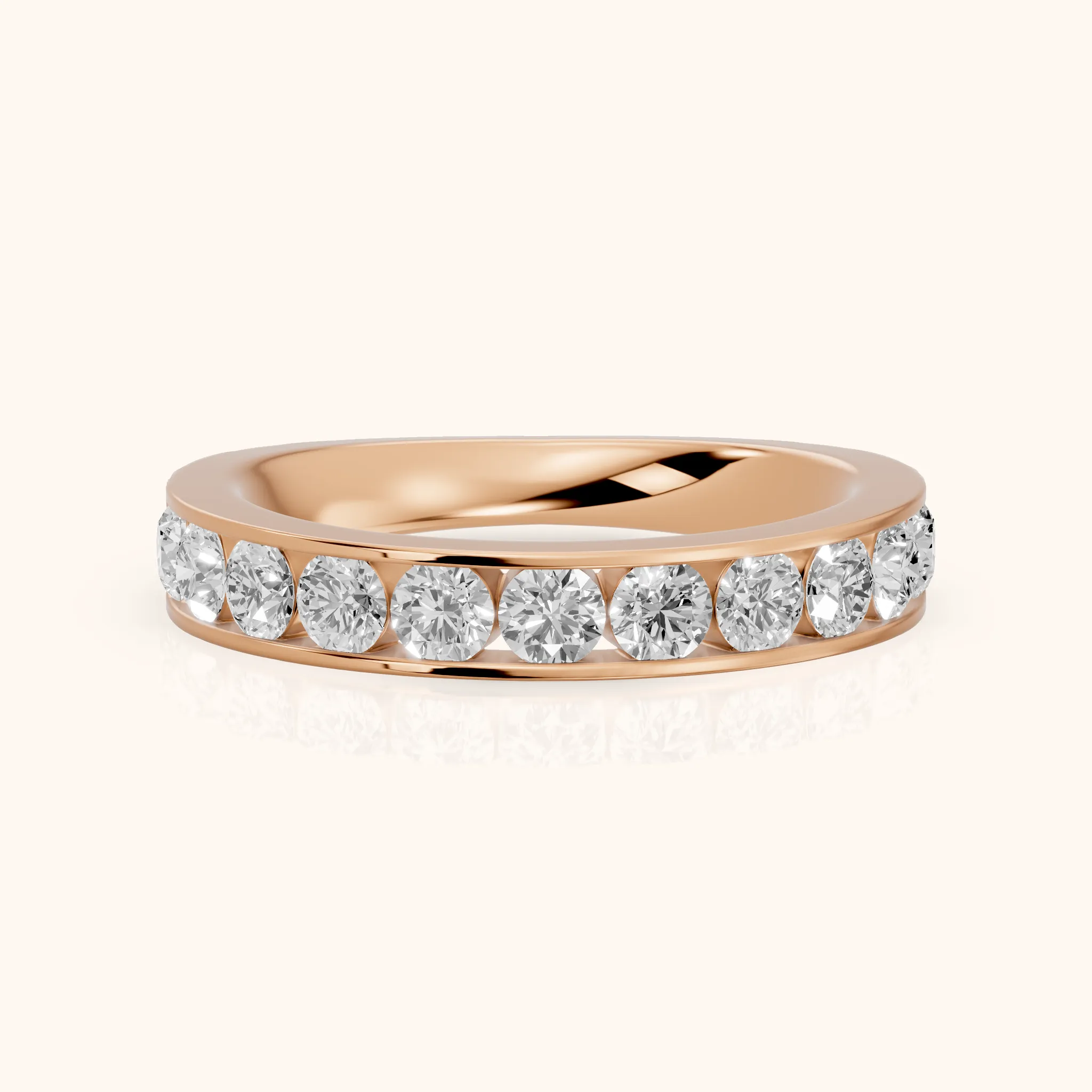 Oriana Channel Set Round Diamond Half Eternity Band in Rose Gold — view 1