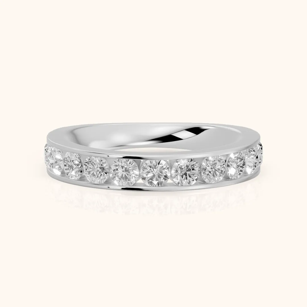 Oriana Channel Set Round Diamond Half Eternity Band in Silver — view 2