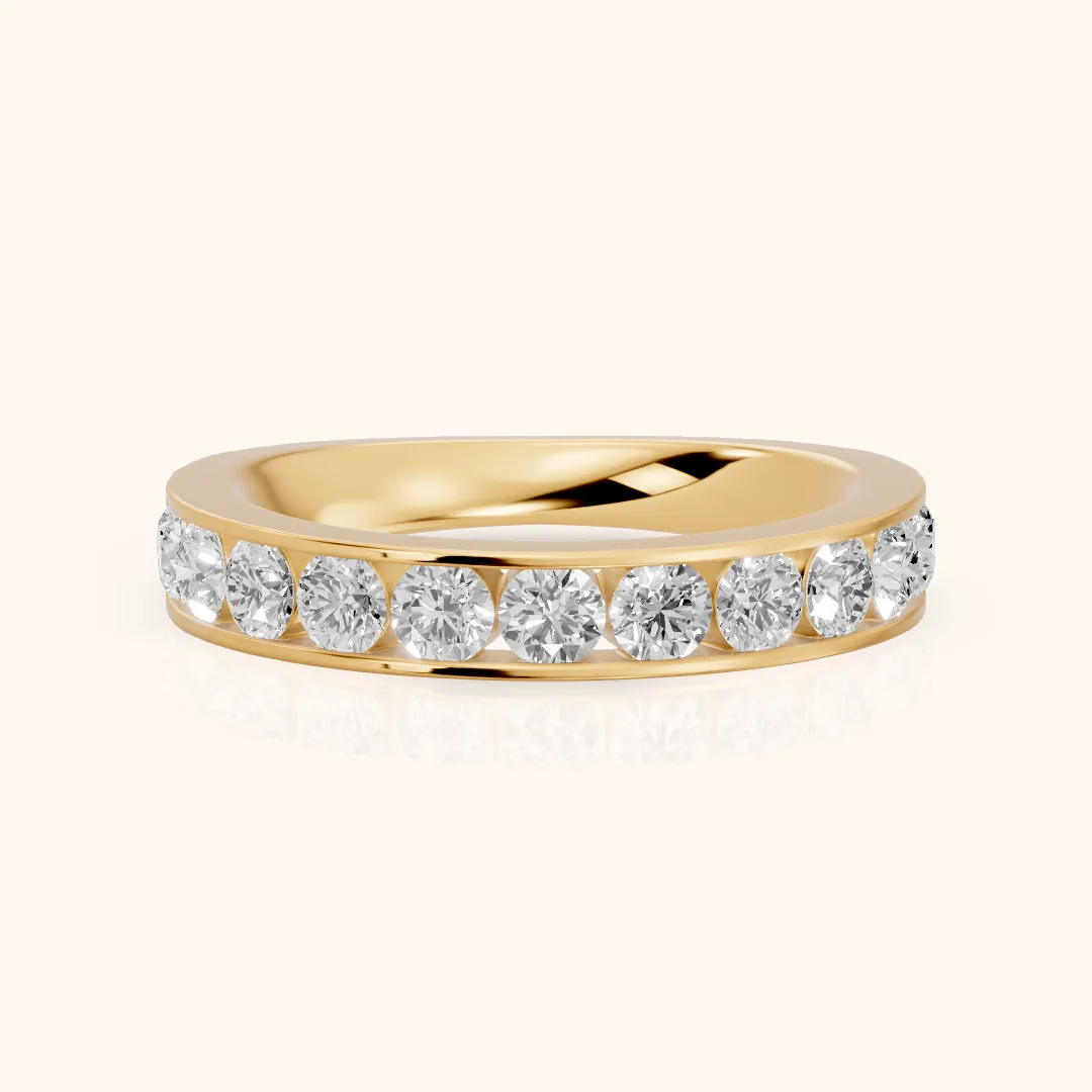 Oriana Channel Set Round Diamond Half Eternity Band in Yellow Gold — view 2
