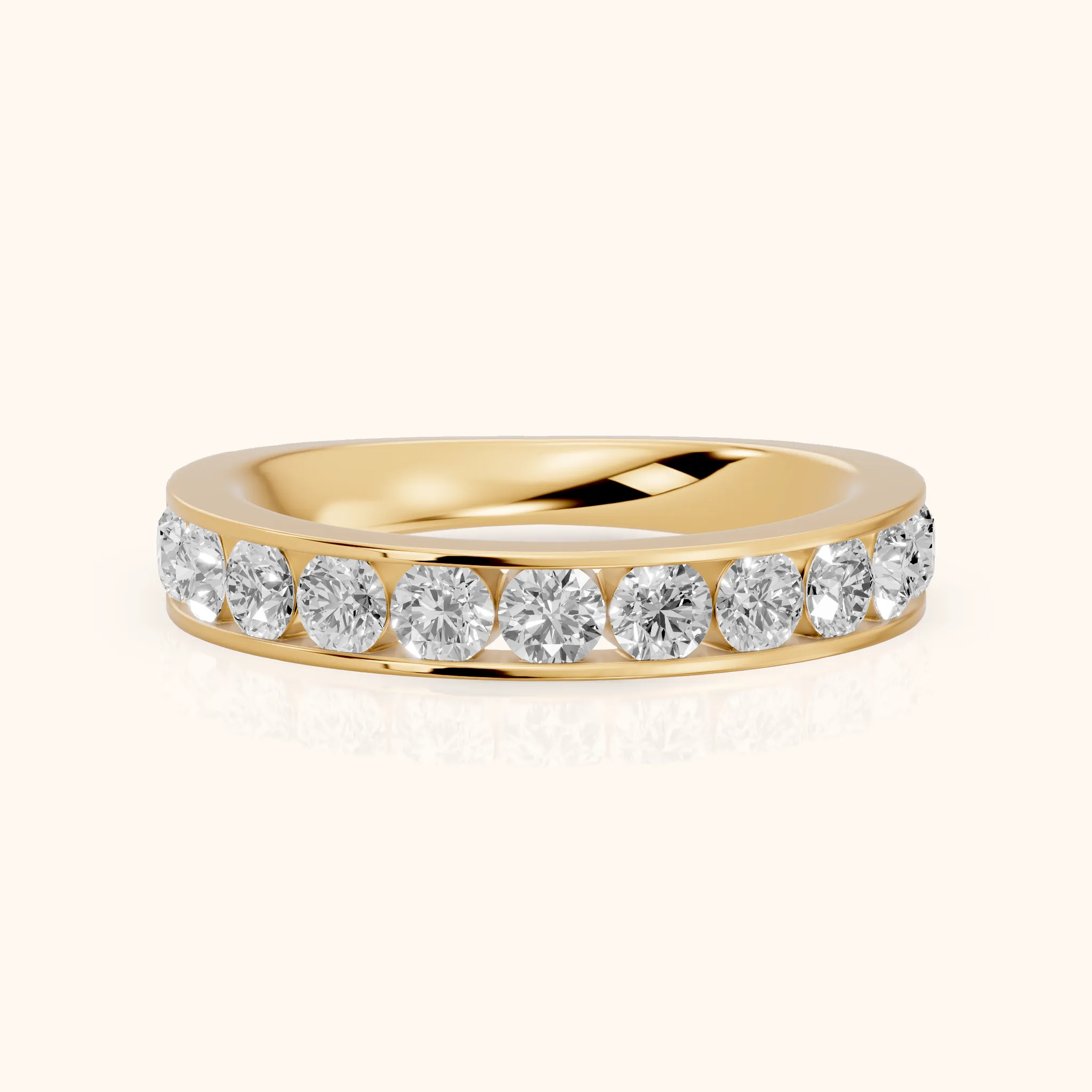 Oriana Channel Set Round Diamond Half Eternity Band in Yellow Gold — view 1