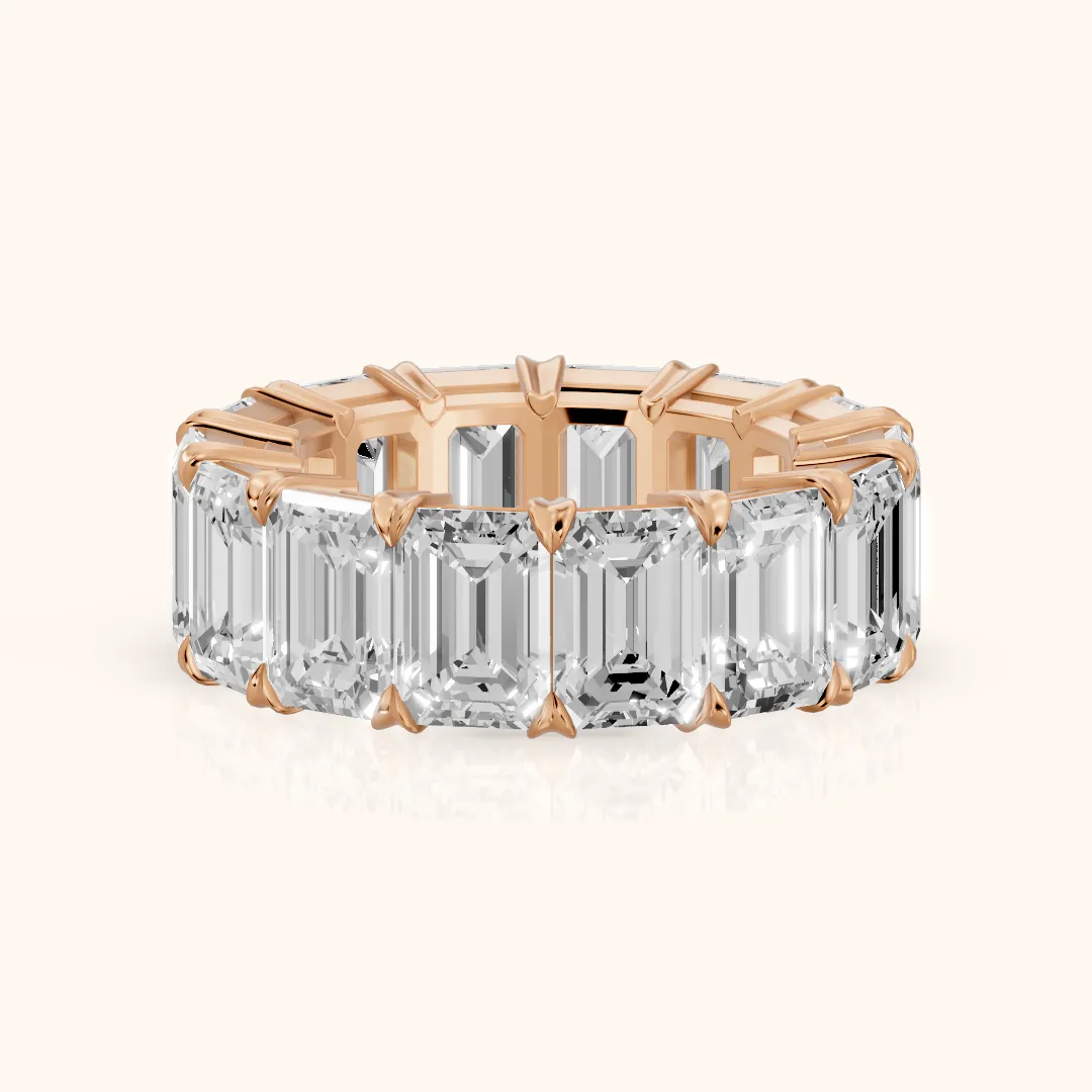 Odessa Shared Prong Emerald Diamond Eternity Band in Rose Gold — view 2