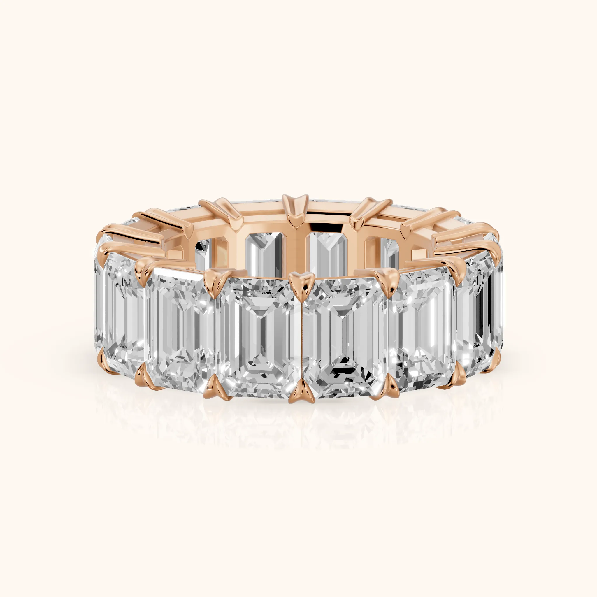 Odessa Shared Prong Emerald Diamond Eternity Band in Rose Gold — view 1