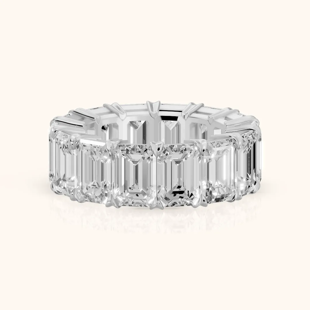 Odessa Shared Prong Emerald Diamond Eternity Band in Silver — view 2