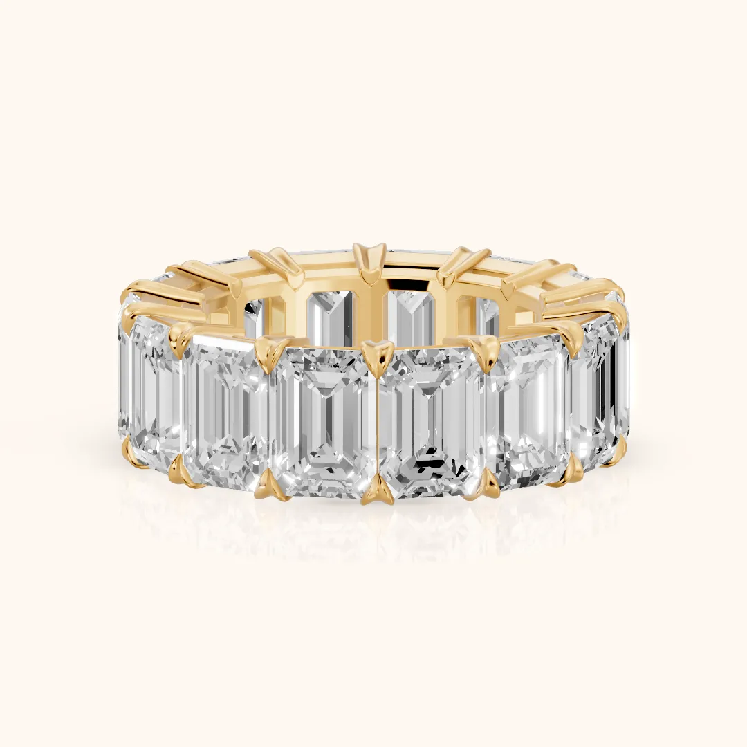 Odessa Shared Prong Emerald Diamond Eternity Band in Yellow Gold — view 2