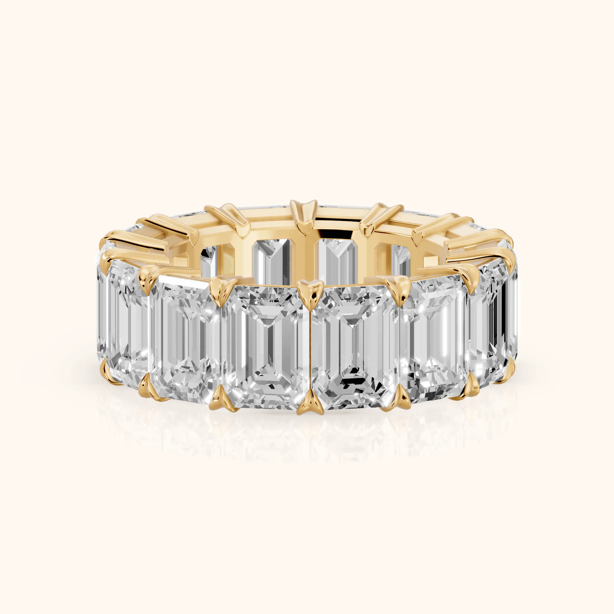 Odessa Shared Prong Emerald Diamond Eternity Band in Yellow Gold — view 1