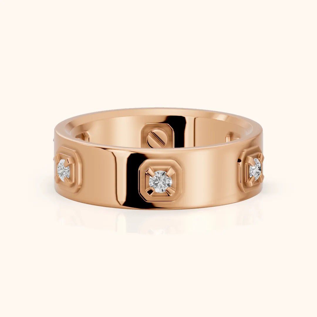 Paloma Compass Prong Round Diamond Wedding Band in Rose Gold — view 2