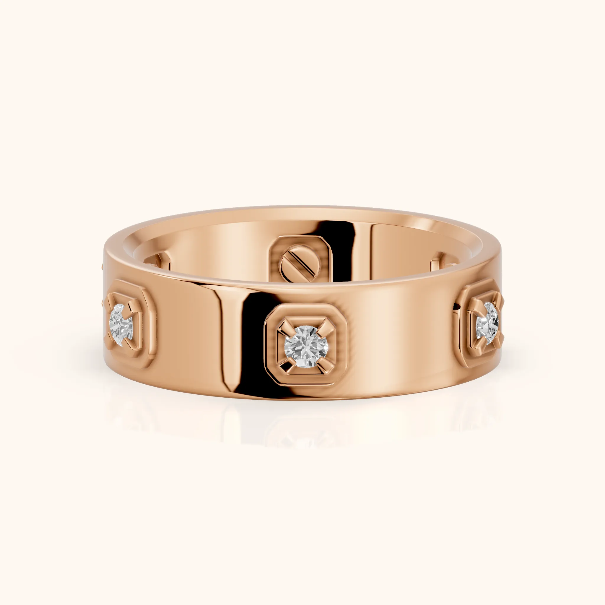 Paloma Compass Prong Round Diamond Wedding Band in Rose Gold — view 1