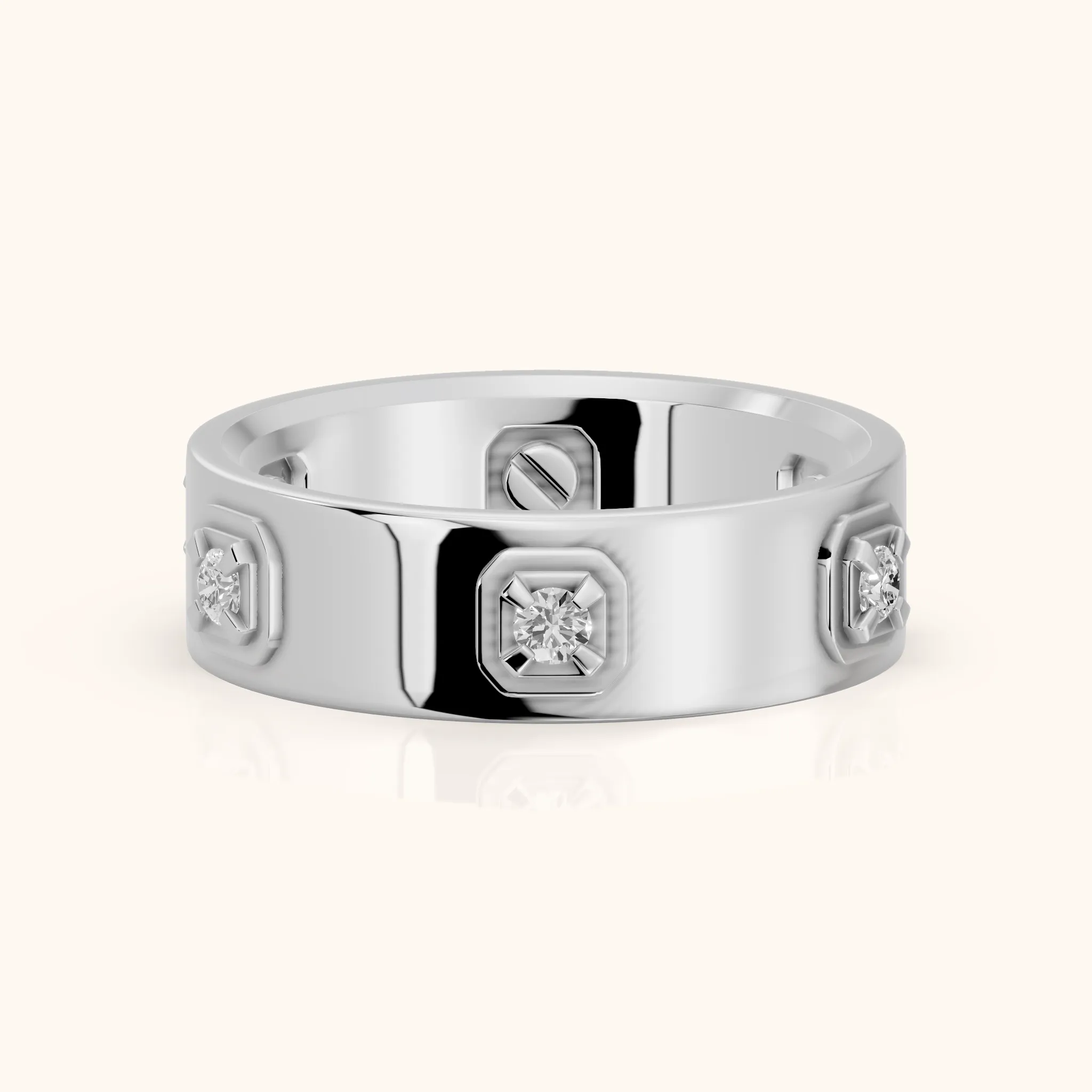 Paloma Compass Prong Round Diamond Wedding Band in Silver — view 1