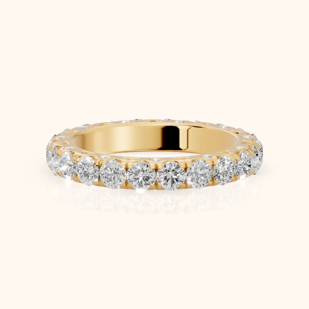 Raina French Pavé Round Diamond Eternity Band in Yellow Gold — view 2