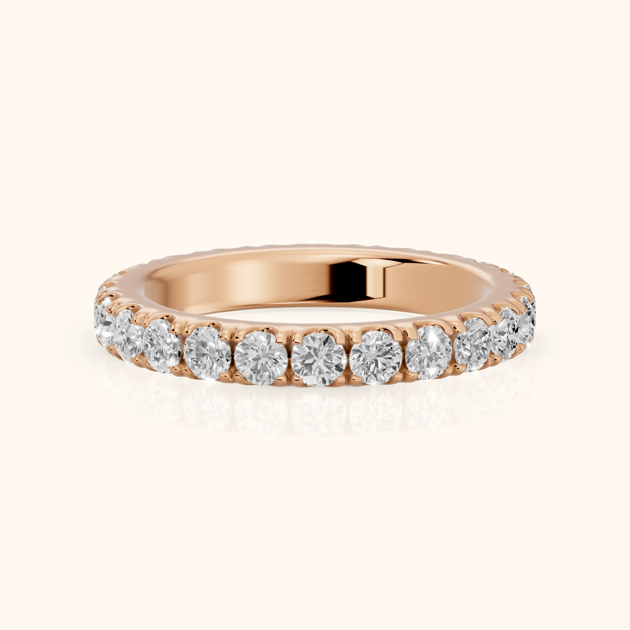 Ramona Shared Prong Round Diamond Eternity Band in Rose Gold — view 1