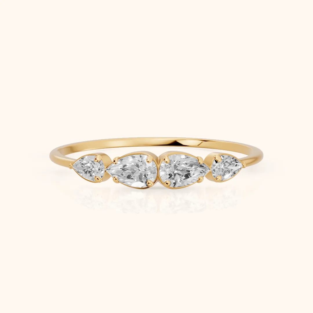 Samara Petite Pear Diamond Wedding Band in Yellow Gold — view 2