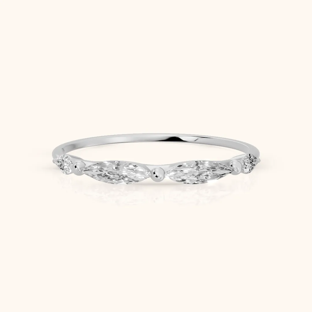 Simona Petite Marquise Diamond Wedding Band in Silver — view 2