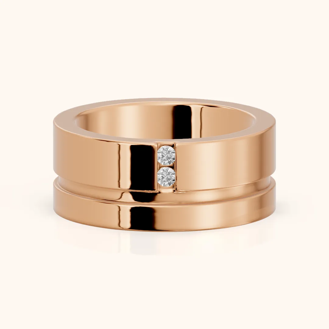 Soraya Flat Grooved Round Diamond Wedding Band in Rose Gold — view 2