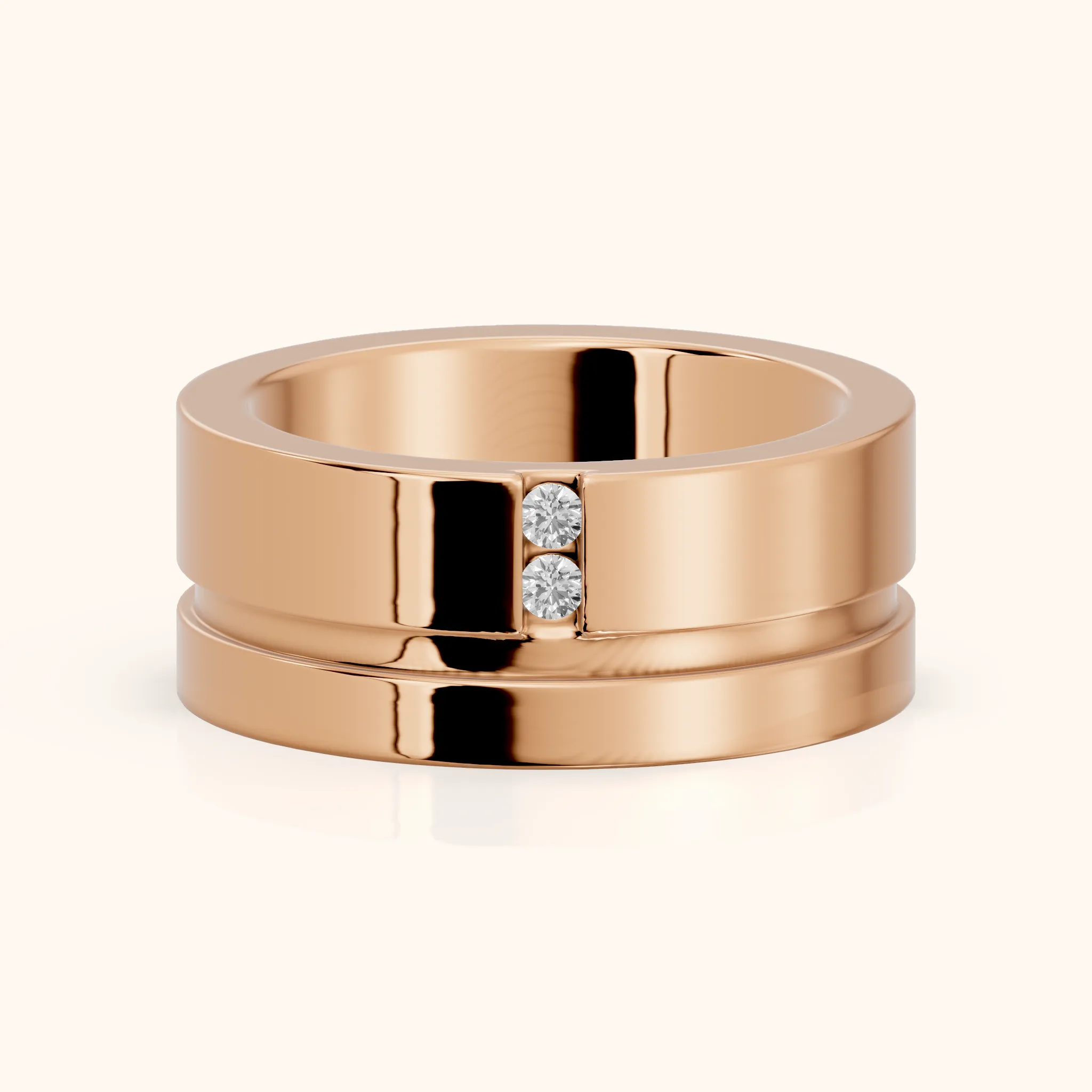 Soraya Flat Grooved Round Diamond Wedding Band in Rose Gold — view 1