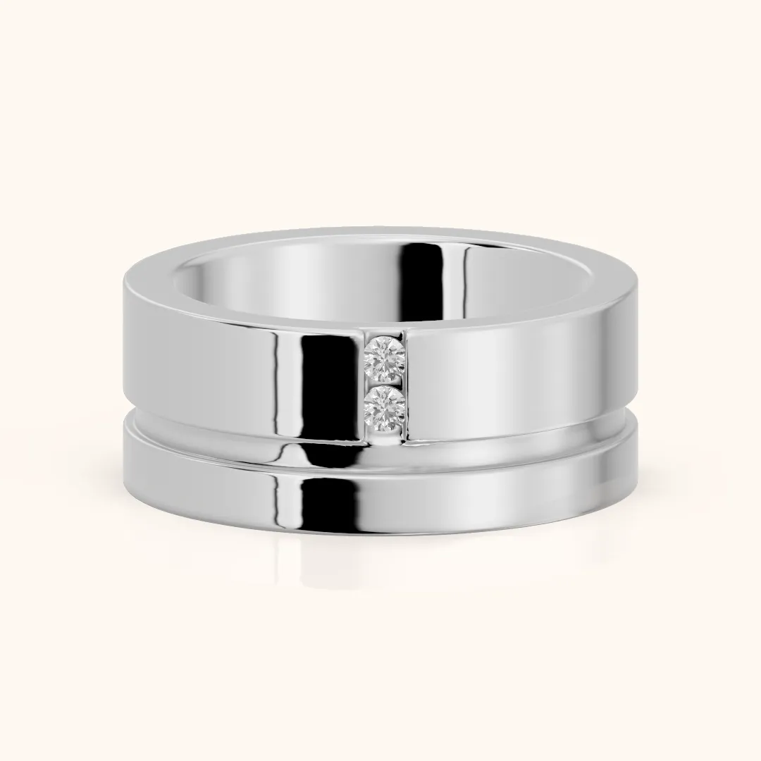 Soraya Flat Grooved Round Diamond Wedding Band in Silver — view 2