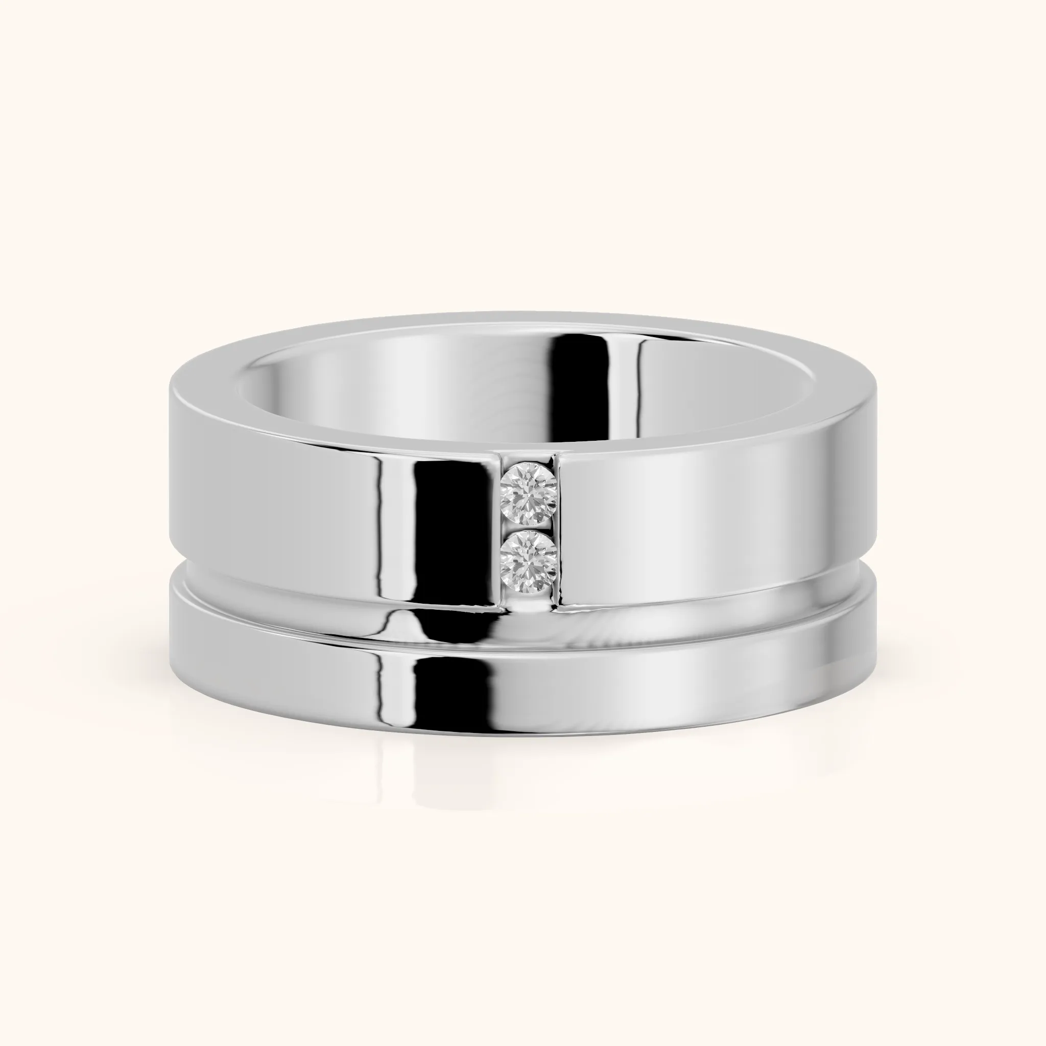 Soraya Flat Grooved Round Diamond Wedding Band in Silver — view 1