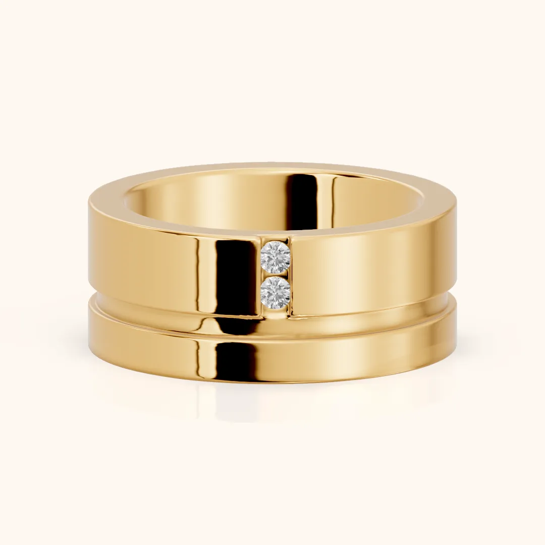 Soraya Flat Grooved Round Diamond Wedding Band in Yellow Gold — view 2