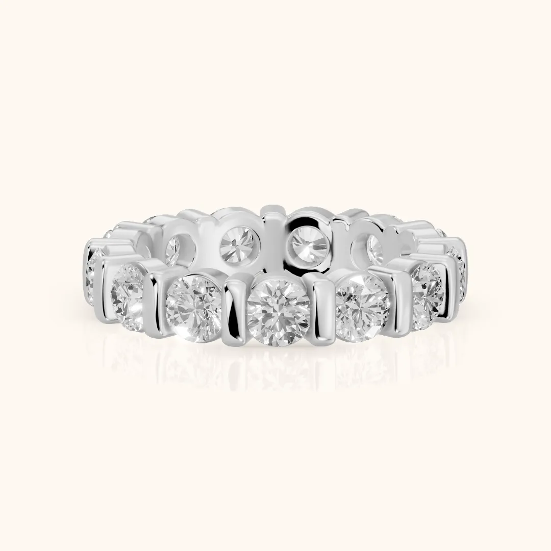 Allegra Bar Set Round Diamond Eternity Band in Silver — view 2